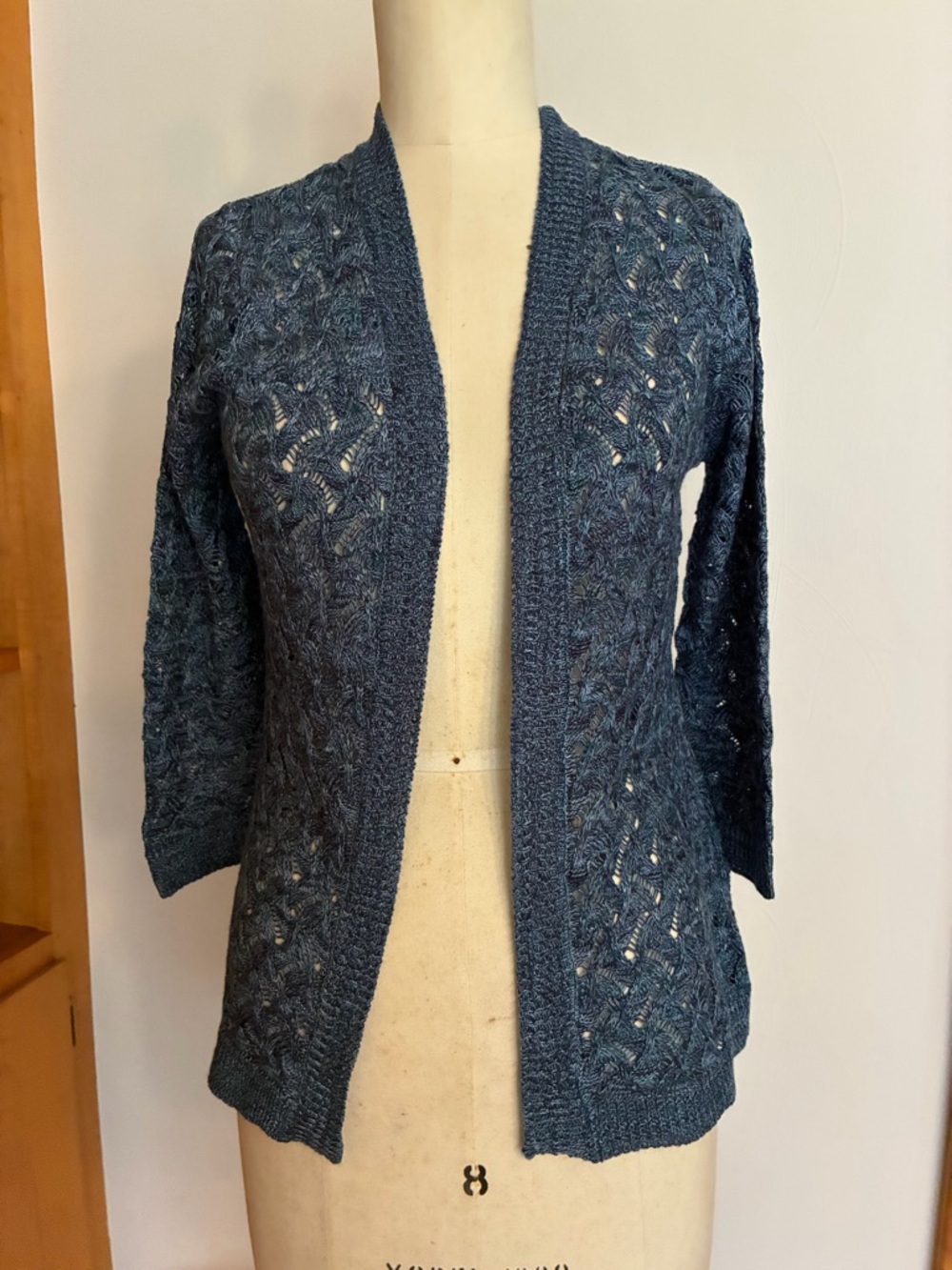 FRESH Openfront Pointelle Knit Cardigan - Blue